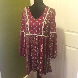 NWT Sequin Hearts Boho Fall Dress Sz M